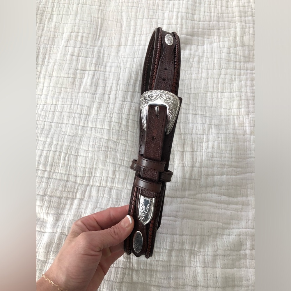 Nocona Brown Leather Men's Belt with Silver Accents EUC